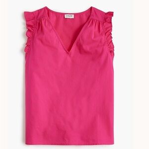 J Crew sleeveless ruffle top, fuchsia cotton v neck. Size large